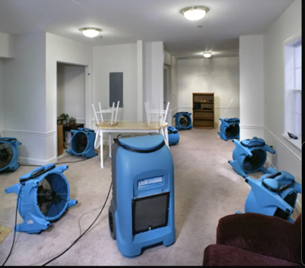 Air movers and dehumidifier setup for Water Extraction & Removal in West Deptford